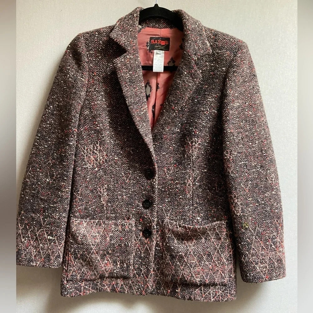 Bazar Christian Lacroix Vintage Wool Tweed Blazer Pink Statement Jacket 38 US 6